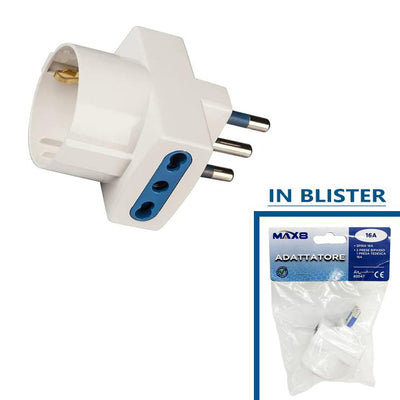 ADATTATORE SPINA 16A 2P+T, 2 PRESE BIPASSO E 1 PRESA SCHUKO