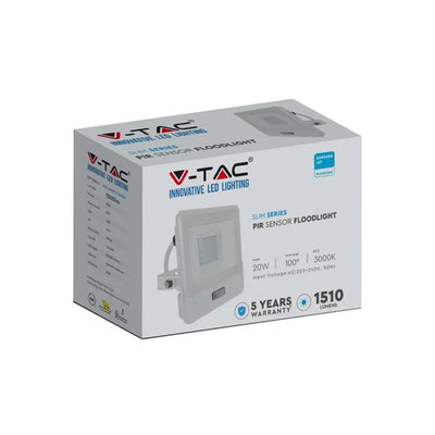 20W LED PIR SENSORE PROIETTORE SAMSUNG CORPO BIANCO 4000K 1M CAVO