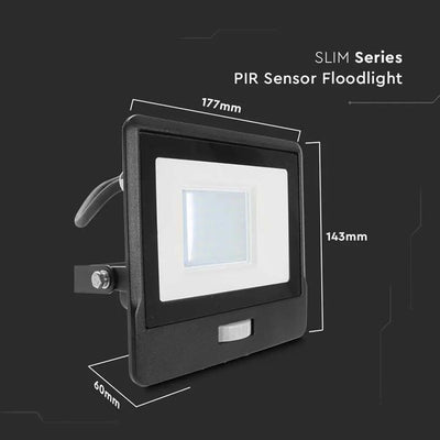 30W LED PIR SENSORE PROIETTORE SAMSUNG CHIP CORPO NERO 4000K 1M CAVO