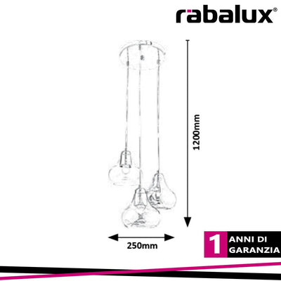 PENDENTE JEZABEL 3XE27 250MM SMOKY GLASS