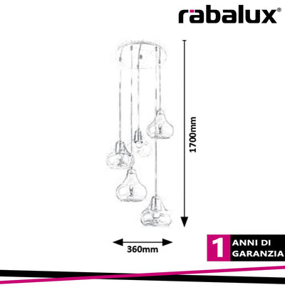 PENDENTE JEZABEL 5XE27 360MM SMOKY GLASS
