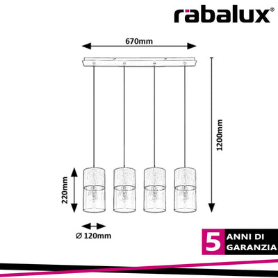 ZELKOVA, INDOOR PENDANT LAMP, E27 4X MAX 40W, D12XH120CM, BR