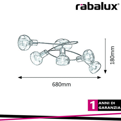 HOLLY, 5 HEADED CEILING LAMP WITH AMBER GLASS SHADE, WITHOUT