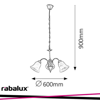 FRANCESCA, PENDANT LAMP, 3 ARMS, D55CM