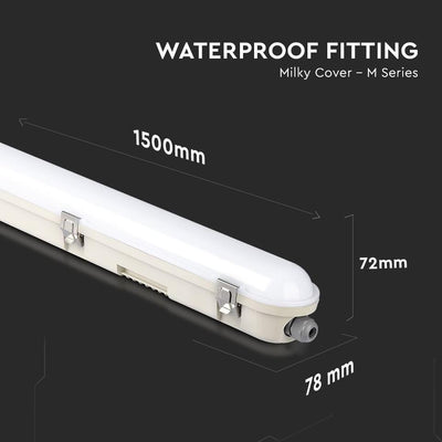 LED WATERPROOF FITTING M-SERIES 1500MM 48W 6500K MILKY COVER SS CLIP 120 LM/W