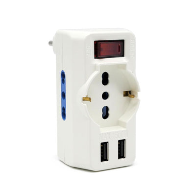 ADATTATORE SPINA 10A PRESA 1 PRESA 1 P40 2 BIPASSO 2 USB A+