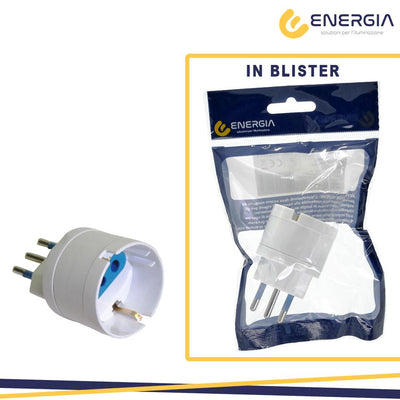 ADATTATORE CON SPINA 10A 2P+T, 1PRESA 10A 2P+T, BIANCO