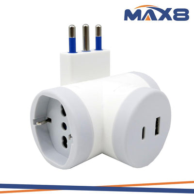 ADATTATORE 2 PRESE UNIV.SPINA 16A USB A+C 5V 3A SALVASPAZIO