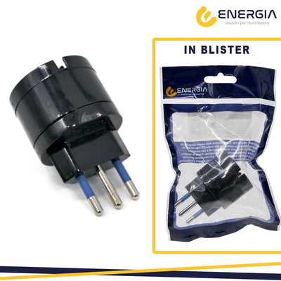 ADATTATORE CON SPINA 10A 2P+T PRESA 10A 2P+T SCHUKO NERO