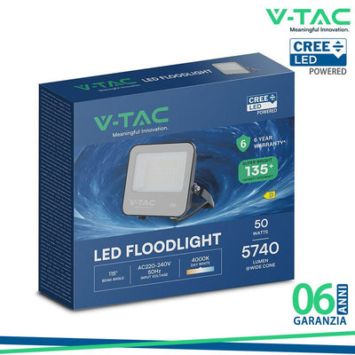 50W LED PROIETTORE SLIM CREE CHIP CORPO NERO GRIGIO 4000K 135LM/W