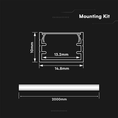 PROFILO LINEARE PER STRIP LED FINO A 13.2MM, ALLUMINIO SILVER CON COPERTURA OPACA 2000X14.8X10MM