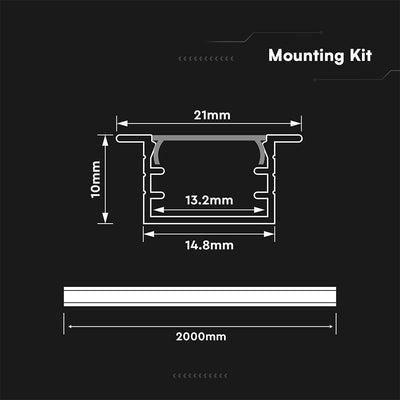 PROFILO LINEARE DA INCASSO PER STRIP LED FINO A 13.2MM, ALLUMINIO SILVER CON COPERTURA OPACA 2000X21X10MM