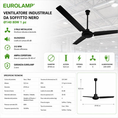 VENTILATORE INDUSTRIALE DA SOFFITTO 140CM 80W