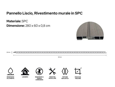 Pannello Murale Liscio in SPC cm.280x60x0.8