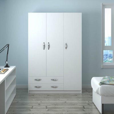 Armadio 210 tre ante e due cassetti bianco frassinato