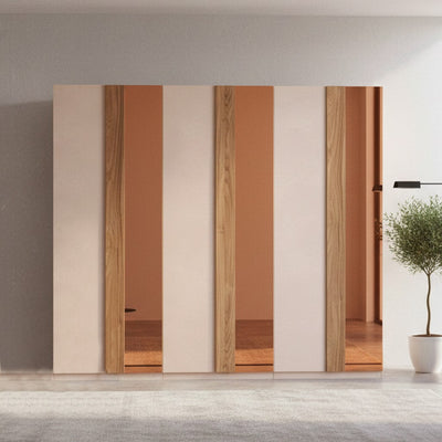Armadio Bristol 6 ante battenti in finitura cashmere e noce caramello con specchi bronzati