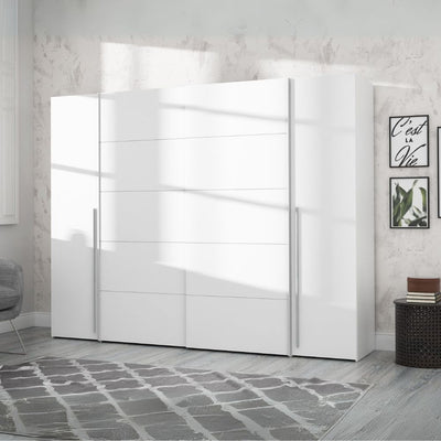 Armadio Callia con 2 ante battenti e 2 ante scorrevoli colore bianco 270.3x61.2xH210.5 cm.