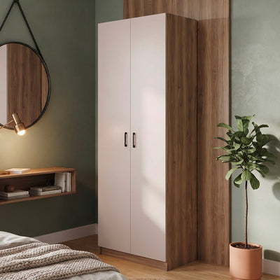 Armadio da 90 cm. H 247 cm. 2 ante con cassa noce naturale e ante cashmere