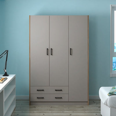 Armadio H 210 cm. 3 ante con 2 cassetti con cassa noce naturale e ante cashmere