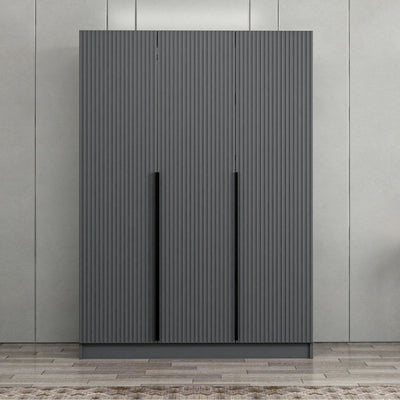 Armadio Kale 3 ante battenti colore antracite effetto cannettato