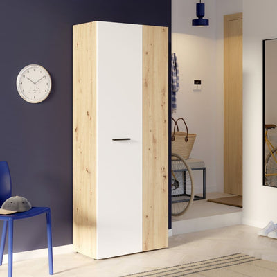 Armadio multiuso Teodoro 2 ante con ripiani struttura rovere e 1 anta bianco