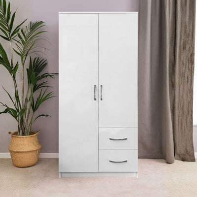 Armadio Niceville 2 ante battenti e 2 cassetti colore bianco