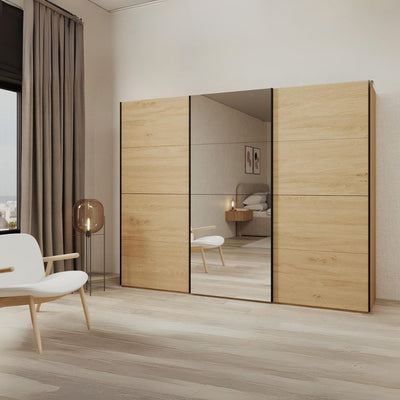 Armadio Zegna 255 3 ante scorrevoli con specchio colore rovere