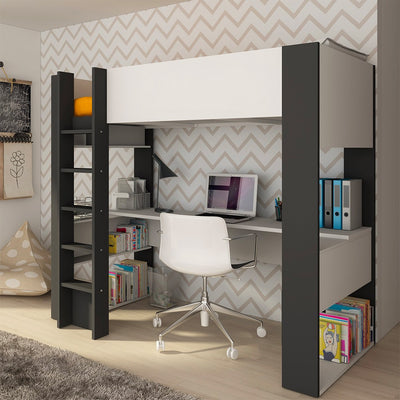 Cameretta 1651 con letto a soppalco e scrivania sottostante colore bianco e antracite