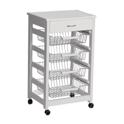 Carrello Vesuvio con cassetto senza base con piano in legno bianco
