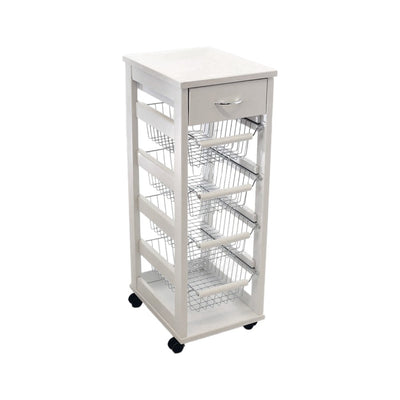 Carrello Vesuvio salvaspazio con piano in legno bianco