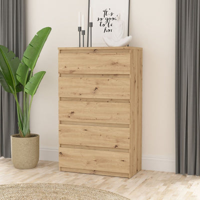 Cassettiera Morgan 5 cassetti 77.2 x 42.2 x H 128.1 cm colore rovere