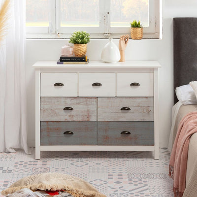 Comò Romantica 4 cassetti e 3 cassettini in legno massiccio multicolor