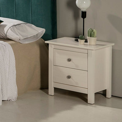 Comodino Berna 2 cassetti in legno massiccio colore bianco