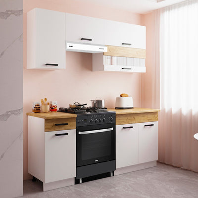 Cucina monoblocco Nina 180 cm. in colore bianco e rovere elettrodomestici esclusi