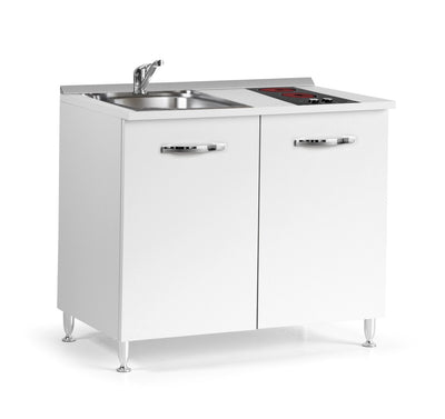 Cucinino 120 cm 2 ante bianco larice lavello e piano cottura in vetroceramica 120x60x85H