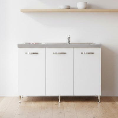 Cucinino Indiano120VT2 con sottolavello 3 ante bianco frassinato con top inox e piano cottura in vetroceramica elettrico 2 zone