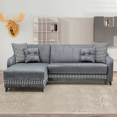 Divano con penisola contenitore reversibile Laos grigio soft 22 246x138x92 H