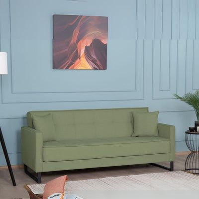 Divano letto contenitore Legen 3 posti in vellutino verde oliva 18-450