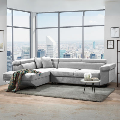 Divano letto Denver con penisola contenitore sinistra in Ronda 80 grigio chiaro