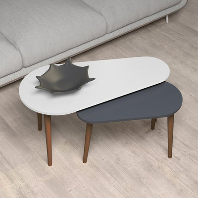 Doppio tavolino Pear bianco e antracite con gambe in legno