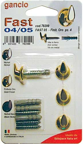 Gancio fast con tassello mm.5, oro lucido,in blister da 4 pezzi