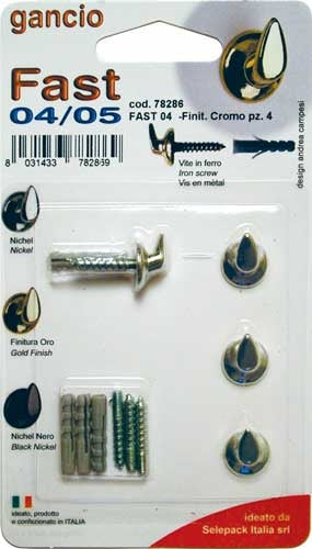 Gancio fast con tassello mm.4, finitura cromo,in blister da 4 pezzi