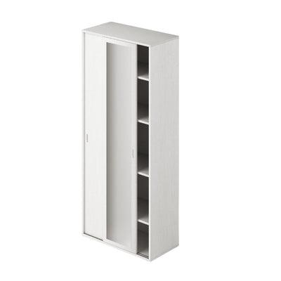 Ingresso modulo da 90 ante scorrevoli 1 anta bianco frassinato e 1 anta specchio con ripiani