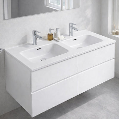 Lavabo consolle da appoggio LAV9120DS in ceramica 2 vasche 121x46.5 cm. bianco lucido