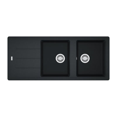 Lavello 2 vasche con gocciolatoio reversibile Franke 116x50 BFG 621 in fragranite nero