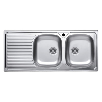 Lavello incasso cucina MP1162SX acciaio116x50 cm due vasche e gocciolatoio sinistro
