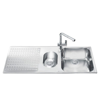 Lavello Smeg LTS102S2 inox 1+1/2 vasca con gocciolatoio sinistro 100x50 cm