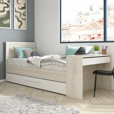 Letto 1950 con scrivania integrata e letto estraibile reversibile bianco vintage e bianco