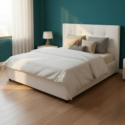 Letto matrimoniale Ascoli contenitore in ecopelle bianco