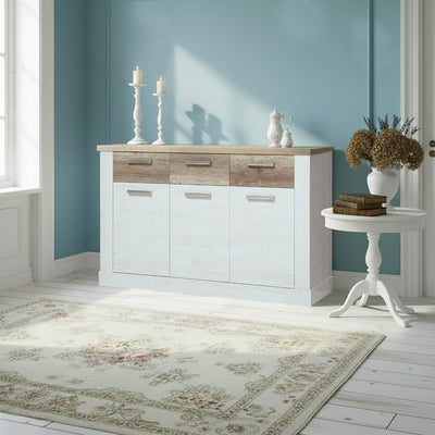 Madia Flux 3 ante e 3 cassetti in colore pino bianco e rovere antico